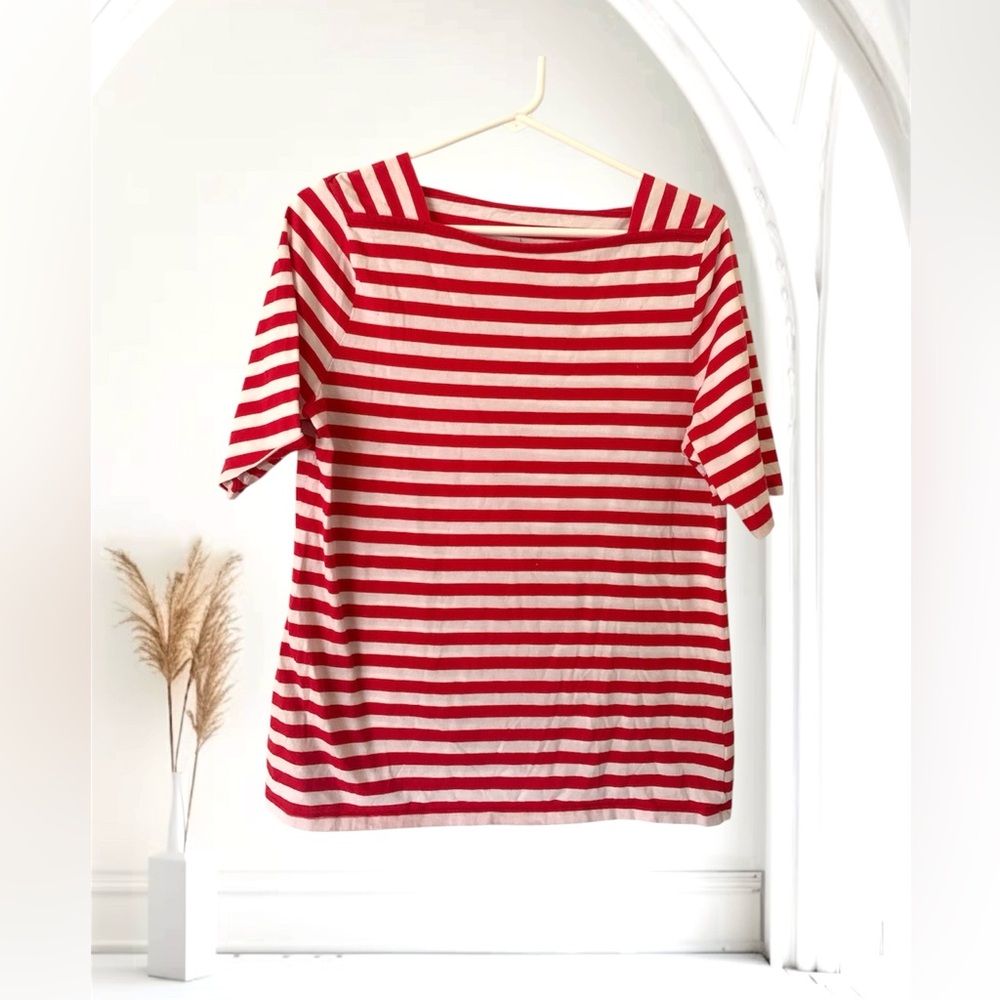 Talbots Red and White Striped Short Sleeve Top